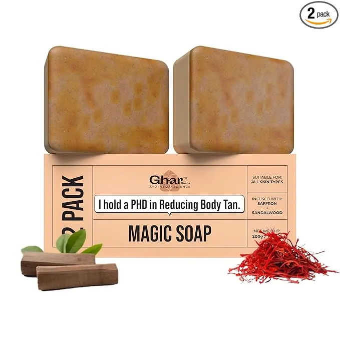Ghar Soaps Sandalwood & Saffron Magic Soaps For Bath (100 Gms Pack Of 2) | Paraben Free | Chandan & Kesar Bath Soap | Handmade Soaps For Glowing | Skin Brightening Soap For Men & Women